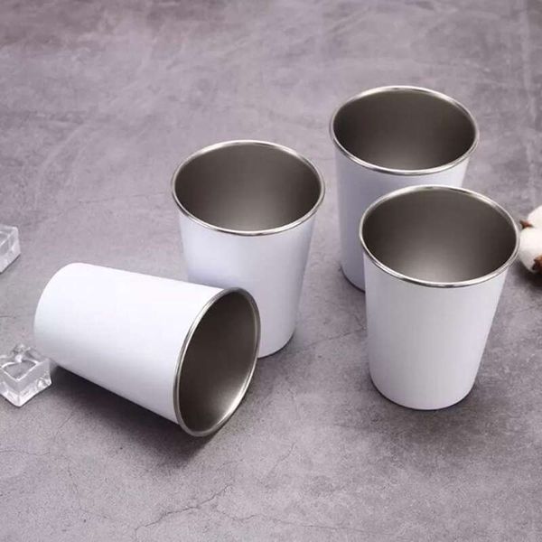 Sublimation Blank Tumbler Stainless Steel Pint Glass 300ML Cone Metal Beer Cup Stackable Unbreakable Drinking Mugs White Water Container DIY
