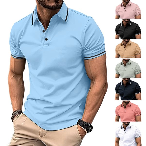 Men&#039;s Polos Casual T Shirts Solid Color Business standing collar Fashion Top And Autumn Short Sleeves Shirts
