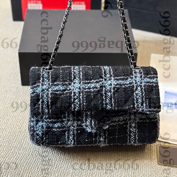 Classic Double Flap Tweed Shoulder Bags Check Silver-Gold Metal Hardware Matelasse Chain Crossbody Shoulder Purse Handbags Luxury Designer S