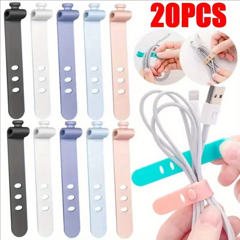 TEMU 20pcs Reusable Silicone Cable Organizer Ties - High Cord Management Straps For Earphones, Usb & Electronics, Durable Plastic Wire Winders In