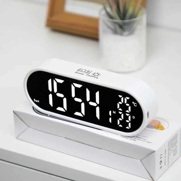 Rechargeable Digital Alarm Clock TEMP Date Week 2 Alarms Night Mode Snooze 12-24H Anti-disturb Voice Control LED Mirror Clock Y240904