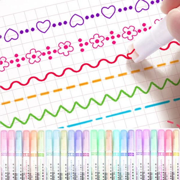 6PcsSet Kawaii Flower Line Shape Highlighter Pen Roller Tip Curve Liner Marker Stationery Back To School Office Supplies Gifts 241119