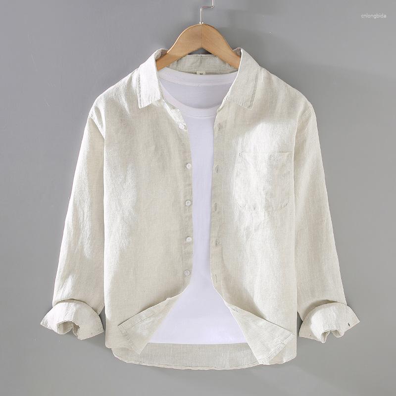 Men&#039;s Casual Shirts Pure Linen Long Sleeved Shirt For Men Summer Daily Thin Oversized Jacket Simple Cotton White