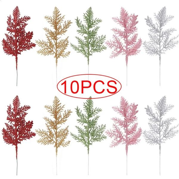 105Pcs Christmas Glitter Gold Silver Leaves Xmas Tree Decoration Pendant Artificial Plants Pine Branches Year Decoration 240805