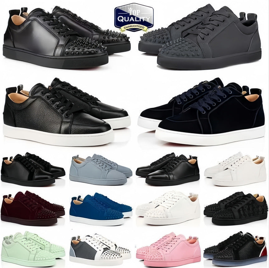 2025 Designer Low Dress Shoes Casual Glitter Grey Rivets Leather Suede Camo Green Men Women Fashion Spikes Office Career Wedding Trainers Sneakers e