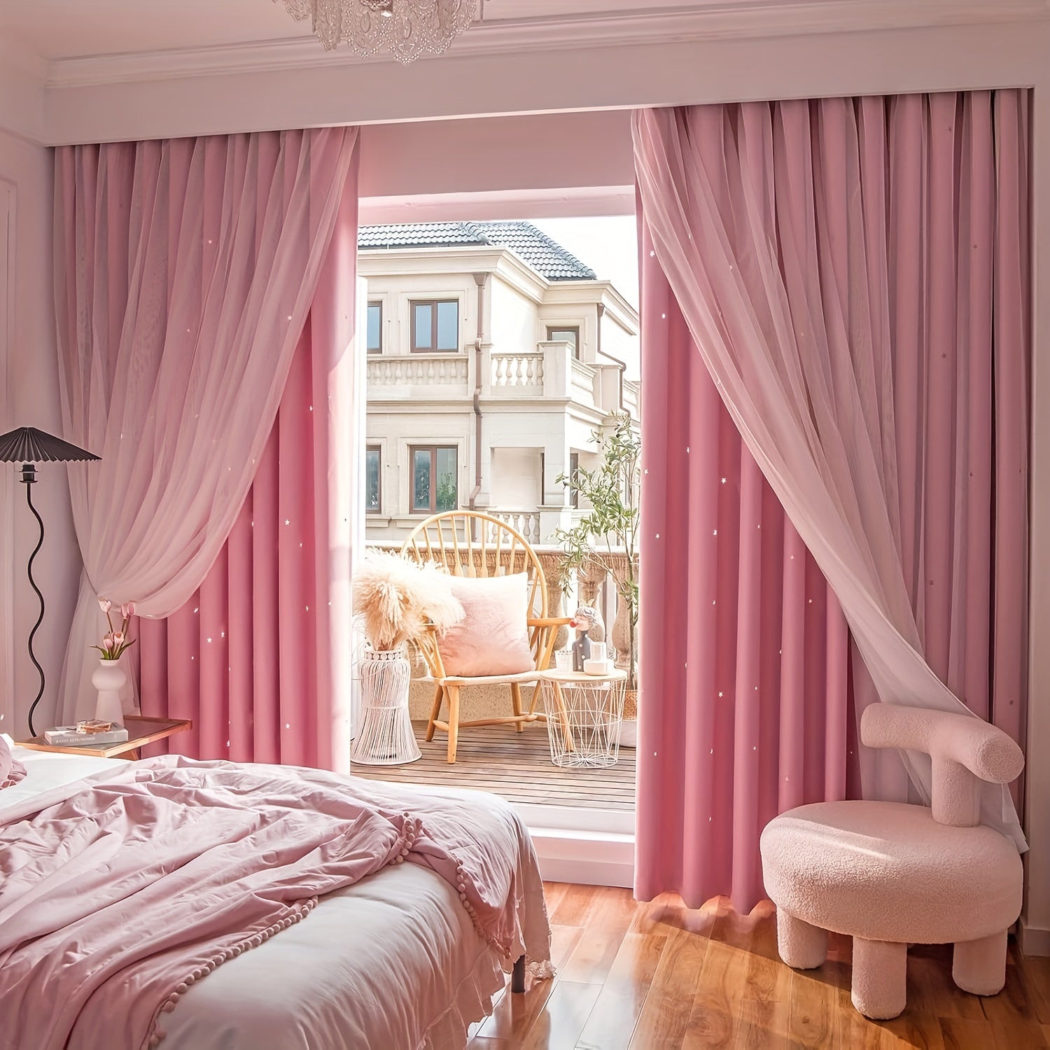 TEMU 2 Panels Stars Curtains, Double Layer Curtains Blackout Curtains For Bedroom Curtains Cute Curtains Blackout Curtains, 39.37"*78.74"