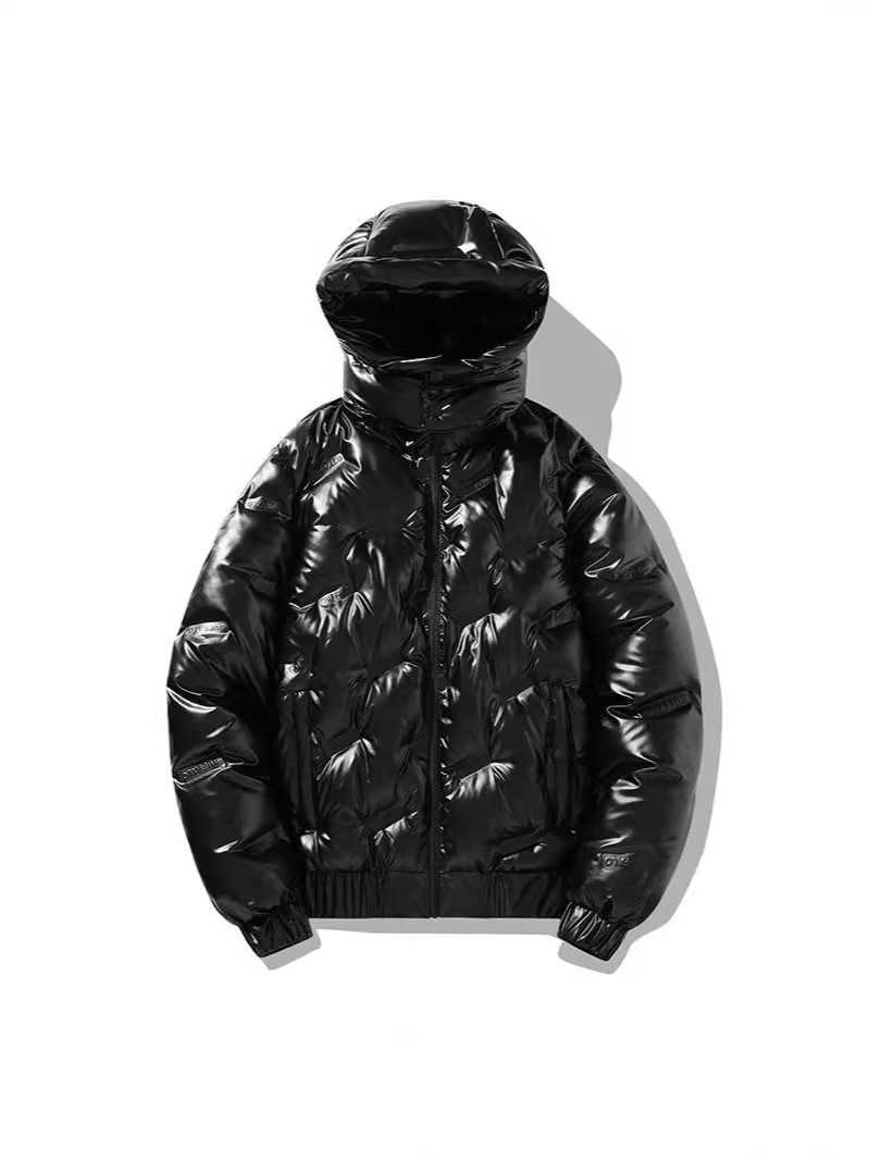 New style shiny trendy men&#039;s white duck down jacket with hood, detachable, thickened, loose and casual outerwear. J251010