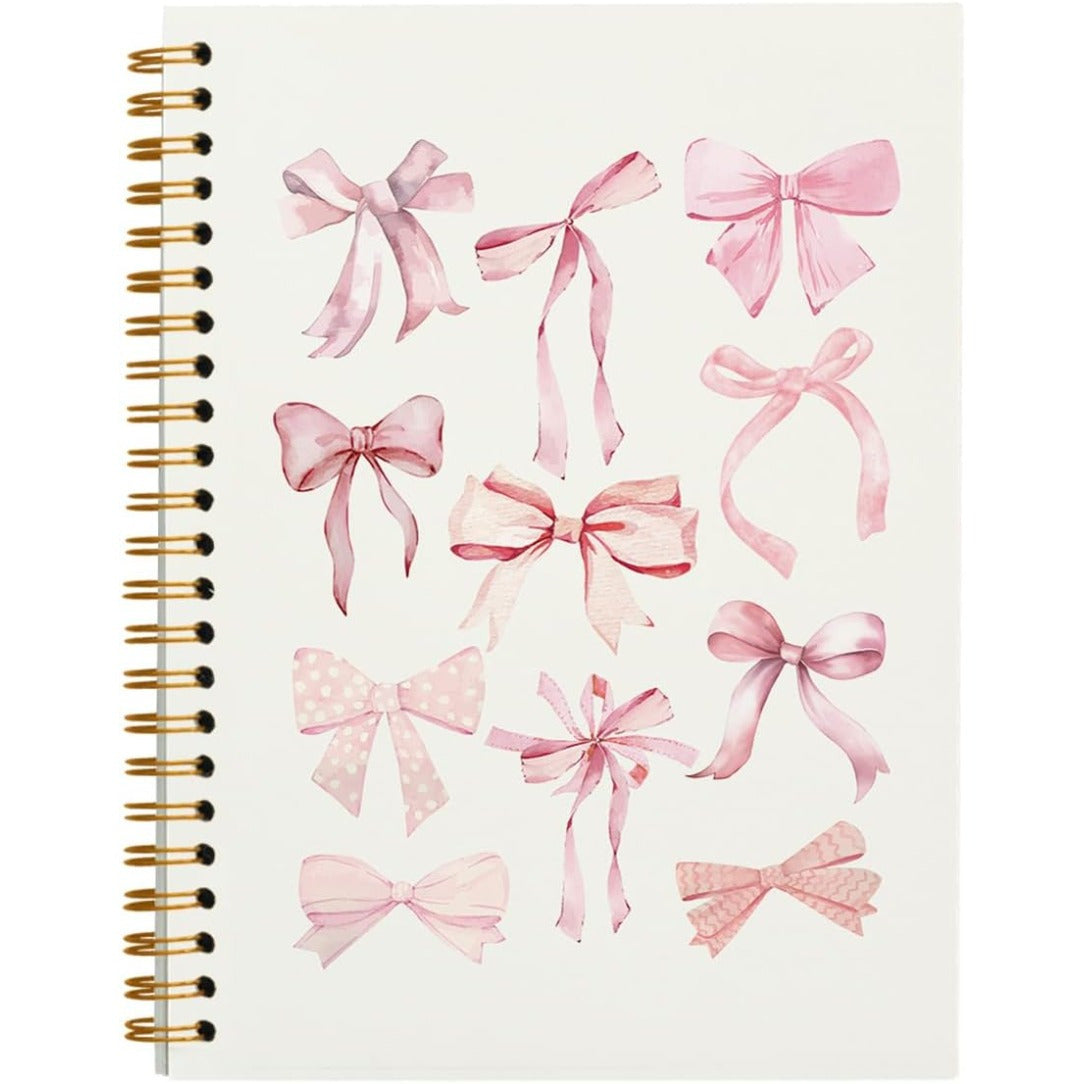 TEMU Chic Pink Bow A5 Spiral Notebook - 50 Pages, Preppy & Aesthetic Journal For School And Office Supplies