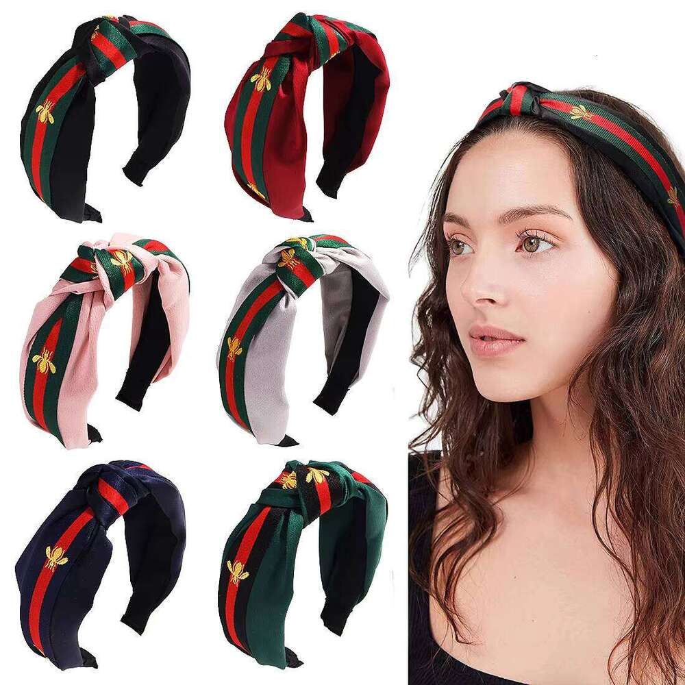 DHgadgets Headband - Wide Fabric Knot Headwrap with Bee Charm (12 Colors) for Women Girls Fashion Hair Accessories