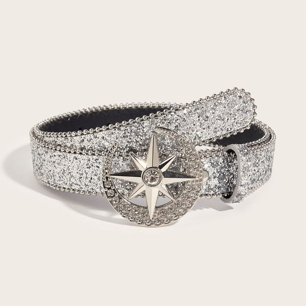 Snap belt women&#039;s ins style gold belt decoration European and American fashion personality sequined jeans with versatile design