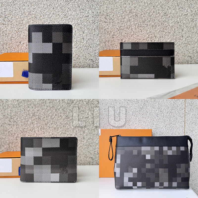 Designer Pochette Voyage Souple Damoflage Black Handbag Men Women Wash bag Clutch Bag Wallet Double card holder Pocket wallet SLENDER Wallet