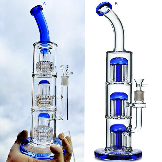 Double Matrix Perc Bong Thick Glass Water Pipes Hookahs Bubbler Smoking Pipe Recycler Dab Rigs Water Bongs Dabber 17.7&#039;&#039;