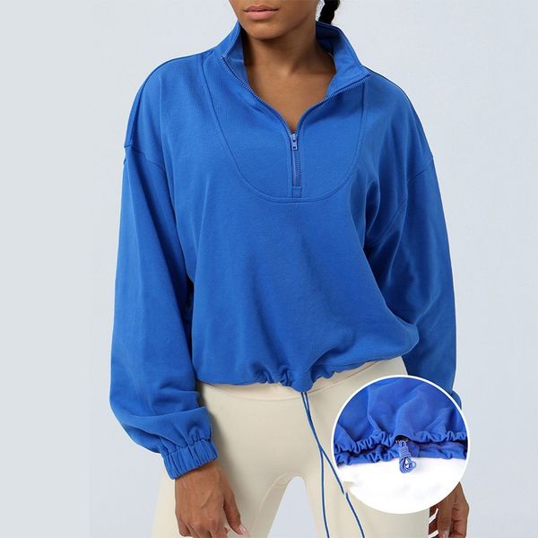 Women yoga sports hoodie women&#039;s autumn and winter loose half zip running smock drawstring fitness yoga wear long sleeves