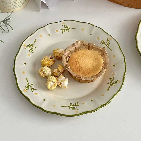 Simple Plant Pattern Ceramic Plates Household Salad Fruit Breakfast Cutlery Creative High Quality Western Spaghetti Plate Y250208