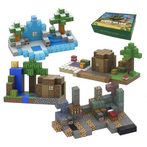 Creative building block magnetic mineral world cube magnet set street view childrens age 3+puzzle childrens sensor toy X241218
