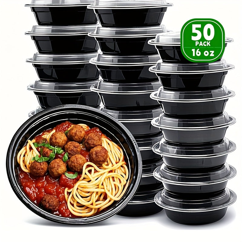 TEMU 16 Oz 50 Pack Disposable Round Meal Prep Containers With Lids, Bpa-free, Microwave, Dishwasher & Freezer Safe, Reusable Plastic Food Container,