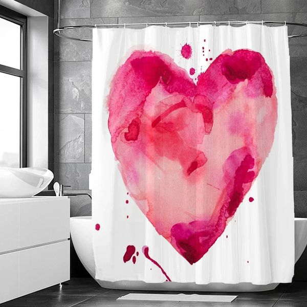 3D Love Romantic Red Heart Printed Shower Curtain Waterproof Polyester Fabric Valentines Day Shower Curtain with Hook Bathroom Curtain 25012