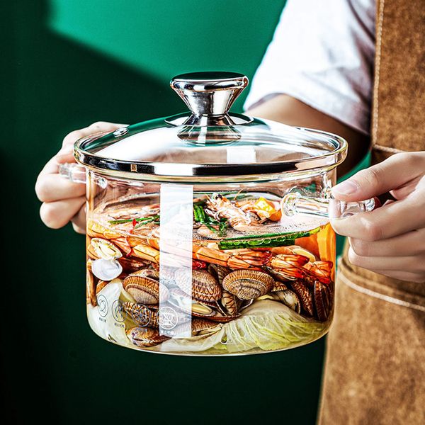 13L18L35L45L Glass Saucepan Clear Cooking Pot Mi Soup High Borosilicate Heat Resistant Pasta Instant Noodle 240308