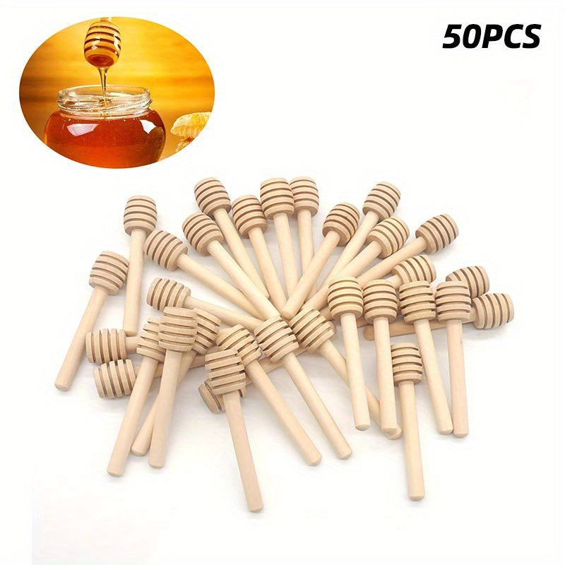 TEMU 50 Pcs Honey Stir Bar Mixing Handle Jar Spoon Natural Wooden Honey Wooden Stick Honey Spoons Kitchen Tools