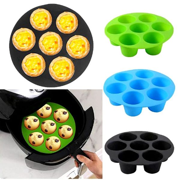 7inch Air Fryer Frying Cage Dish Pan Rack Pot Accessories Muffin Cupcake Tin Tray Baking Silicone Cake Mould Simple DIY Kitchen Tool W0155