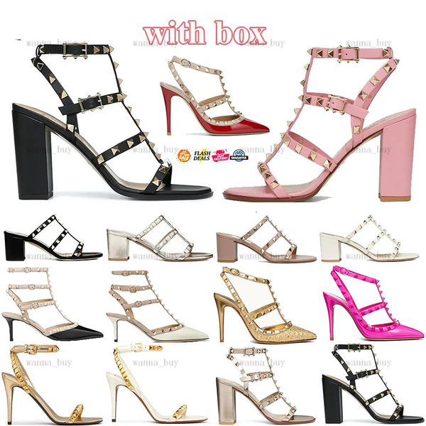 2024 designer high heels womens dress shoes luxury heel sandals kitten platform sandle white silver leather rivet peep-toes slingback gold 6