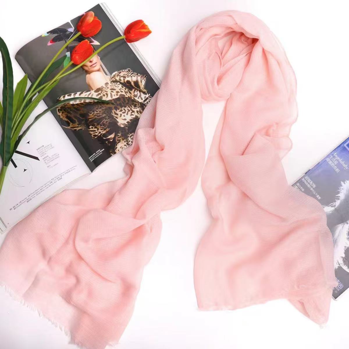 T299 cotton and linen wrinkled bubble scarf autumn and winter literary solid color scarf warm versatile Korean travel shawl