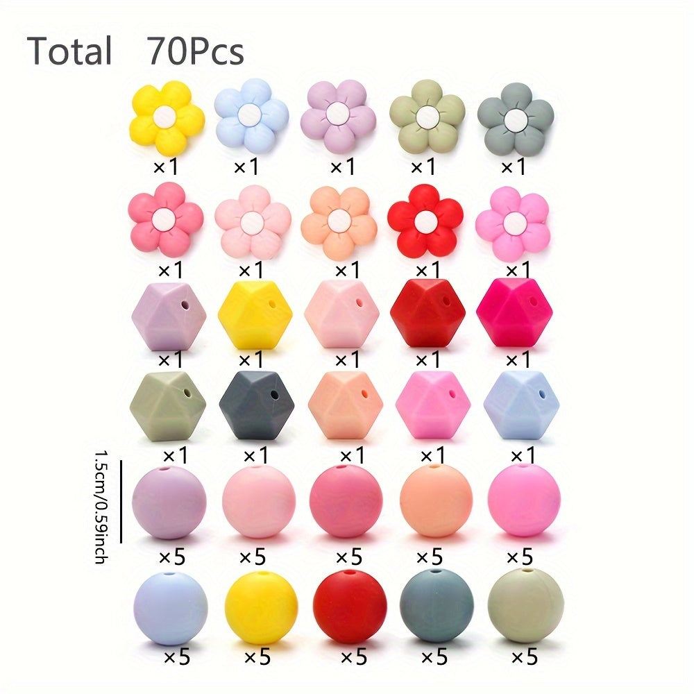 TEMU 70pcs Flower Silicone Bead Set Multicolour Mix Beads For Diy Crafts Making Accessories For Pens Keychain Bracelet