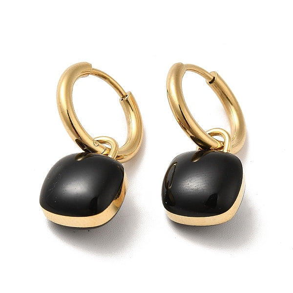 Boucles d'oreilles créoles pendantes en émail avec cadenas carré et placage ionique (IP)