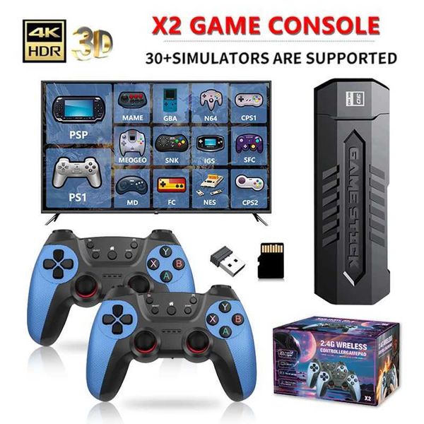 Game Machine Video Game Stick X2 4K Video Game Stick Console 2.4g Double Wireless Controller 4K HD30000 Jogos 128G Retro Games Xmas Gift Z24