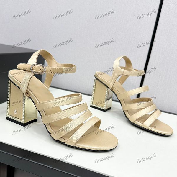 24ss Designer Womens Chunky Heels Dress Shoes High-Heeled Sandals Strass Decorative Classic Round Toe Outdoor Casual Shoes Women&#039;s Wedd