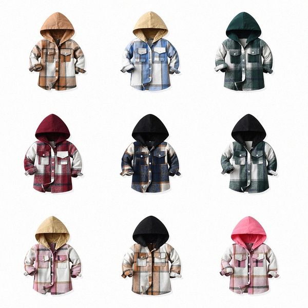 Baby Kids Shirts Plaid Boys Clothes Girls Coats Long Sleeved Hooded T-Shirts Children Toddler Tops Cardigan Autumn Spring Youth Clothing Tur