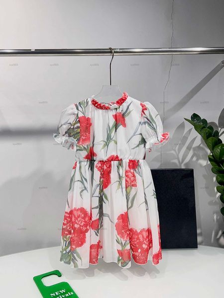 Fashion girls dress Summer Lace material Princess dress kids designer clothes Red and green floral print skirt baby partydress