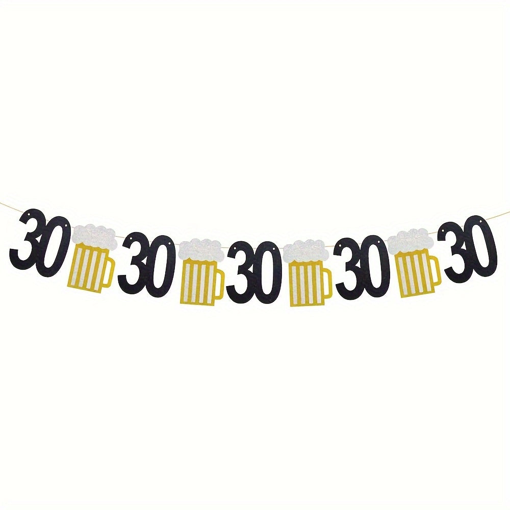 TEMU 30th Birthday Beer Mug Banner Set - To Celebration Paper Garland, No Electricity Needed, Ideal For Entryway, Room, Garden - Rock Theme Birthday