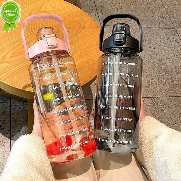 2 Liters Water Bottle with Straw Motivational Drinking Bottle Sports Water Bottle With Time Marker Portable Reusable Plastic Cup