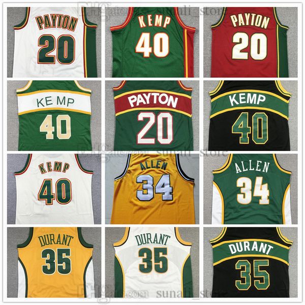 Retro Mens Basketball Jerseys Gary 20 Payton Shawn 40 Kemp Ray 34 Allen Team Green White Red Mesh Sports Shirts Stitched Embroidery Top Qual