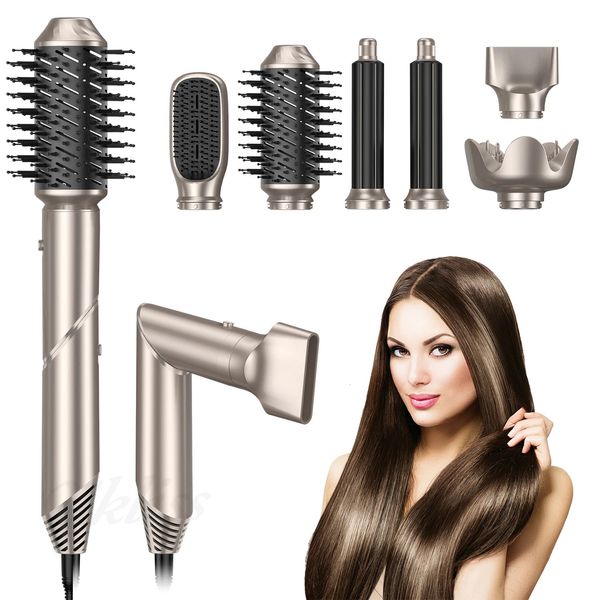 6 in 1 Hair Dryer Brush Negative Ions Blower Salon Blow Air Curler Wand Ceramic Curg Iron Styler Folding 240130