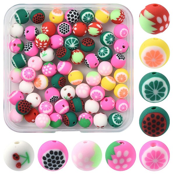72Pcs 9 Styles Fruits Theme Handmade Polymer Clay Beads