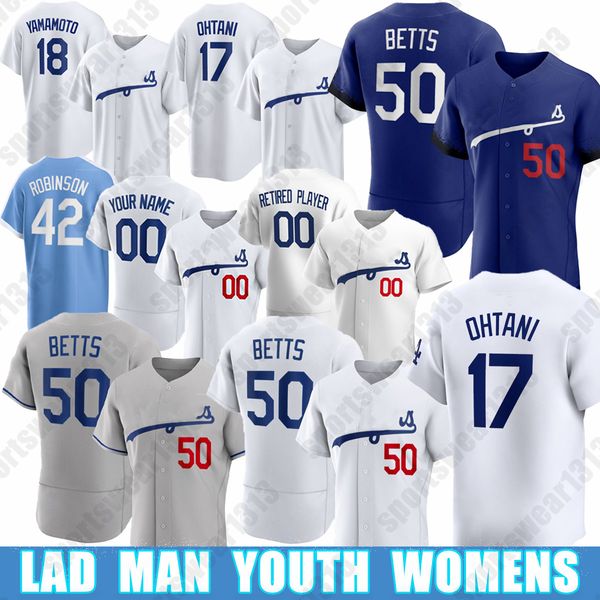 50 Mookie Betts Freddie Freeman Baseball Jersey Clayton Kershaw Dodgers Shohei Ohtani Yoshinobu Yamamoto JD Martinez Mike Will Max Muncy Enr
