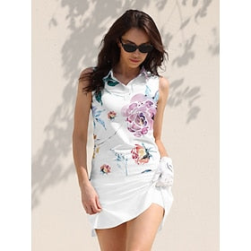 Women's Golf Polo Shirt Pink Sleeveless Top Floral Ladies Golf Attire Clothes Outfits Wear Apparel