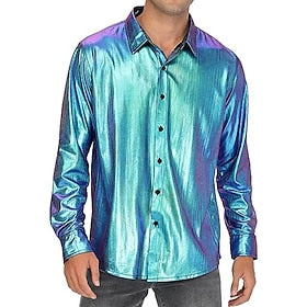 Discoteca Anos 80 Metálico Brilhante Blusa - Camisa Baile de Máscara Discoteca Homens Côr Sólida Baile de Máscaras Festa - Noite Camisa