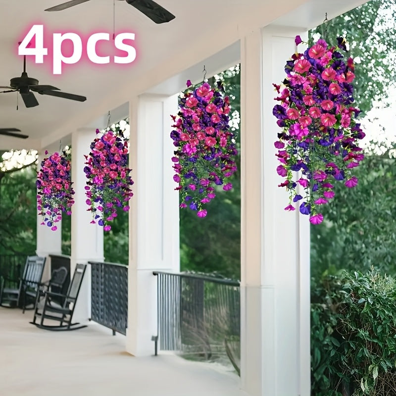 TEMU 4pcs Of Simulated Hanging Flower Uv Resistant Indoor And Outdoor Plants, Including Purple, Pink, And Lavender, To Care For Fake Flower