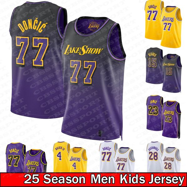 77 Luke Doncic Lakers Mens Kids Basketball Jerseys Youth Davis Hachimura Hayes Hood-Schifino James Knecht Koloko Lewis Olivari Reaves Reddis