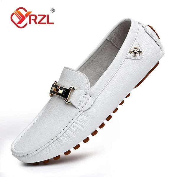 Yrzl Supotos homens feitos à mão Pu couro de couro casual acionamento de sapatos Slipon Shoes Comfy Moccassins White 241120