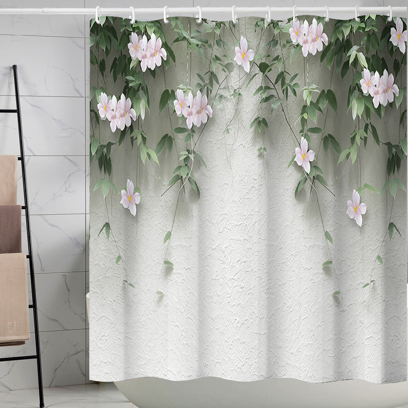 YL-37236 digital shower curtain cross-border plant flower waterproof polyester bathroom four-piece set dry and wet separation moisture-proof