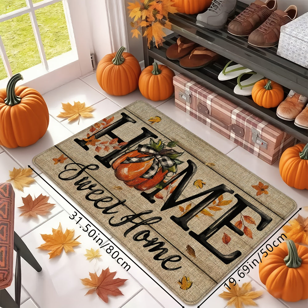 TEMU 1pc Thanksgiving Pumpkin Decor Holiday Mat, Soft Non-slip Absorbent Machine Washable Kitchen Mat, Cozy , Low-pile Rectangular Floor Mat For