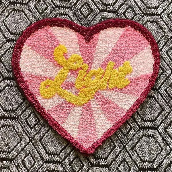 Tufting Soft Carpet Love Heart Shape Hello Letter Living Room Rug Bathroom NonSlip Abosrbent Floor Mat Girls Bedroom Decor 250109