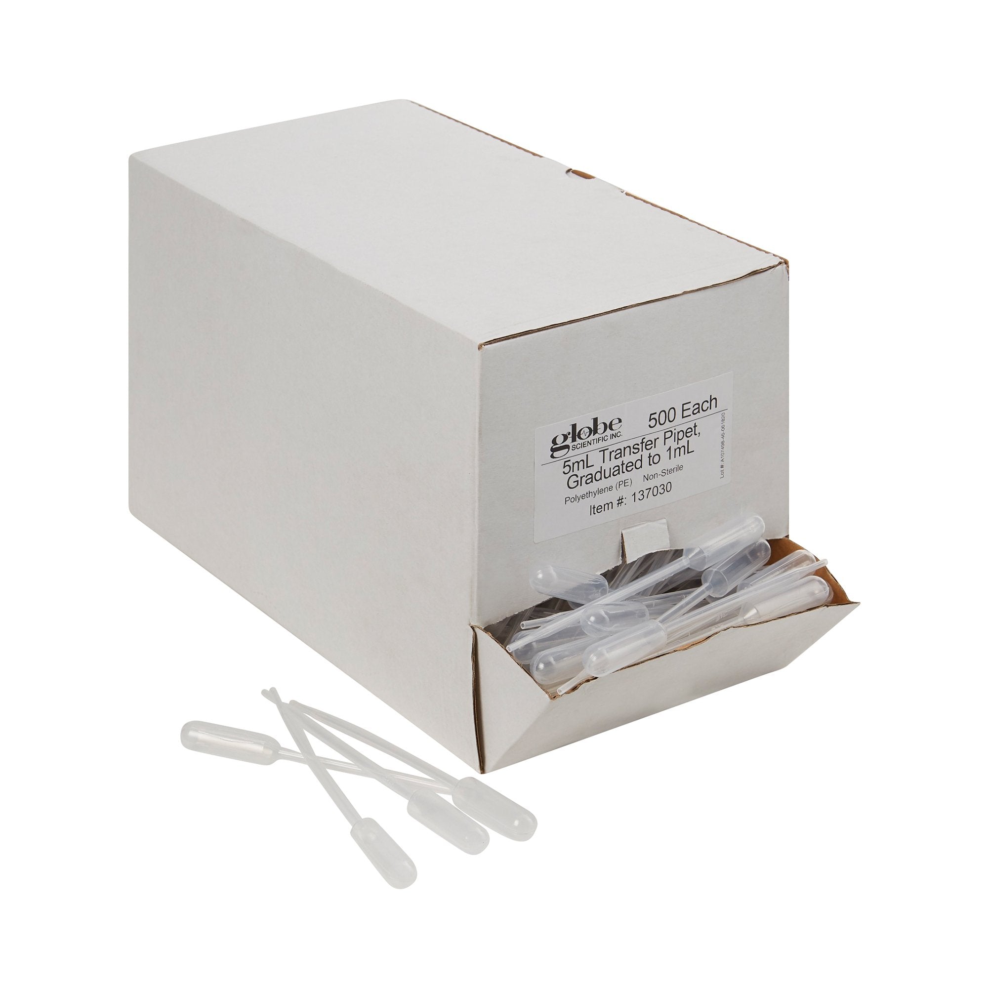 Globe Scientific Transfer Pipette, 5 mL, 3.4 mL Draw Volume, Box of 500