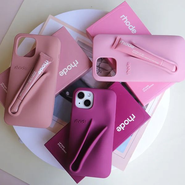 Toast rhode phone case Lipstick Portable Case Lip Gloss Lipstick Lip Balm Make-Up Silicone Phone Case for iPhone 16 15 14 13 12 Pro Max Hold