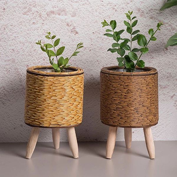 Nordic Rattan Flower Pot Hand Woven Shelf Planters Plant Stand Holder Basket Garden Decor Home Storage 250113