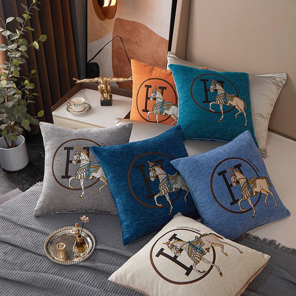 New Luxury Cushion-Decorative Pillow Luxury Living Room Sofa Decorative Case Embroidered Horse Cushion Cover Bedroom Bedside Square Throw Pi